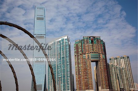 Looking over to ICC Tower and Union Square at West Kowloon from Tsimshatsui, Hong kong