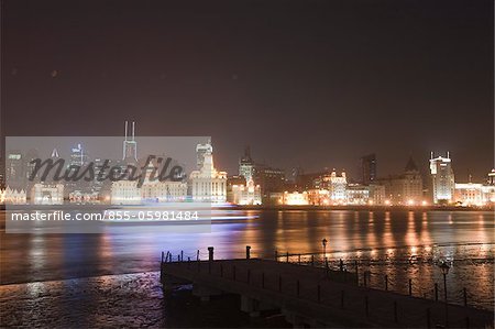 Pudong skyline from the Bund at night, Shanghai, China