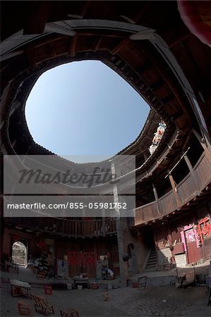 Courtyard of Lusenglou at Hongkeng village, Yongding, Fujian, China