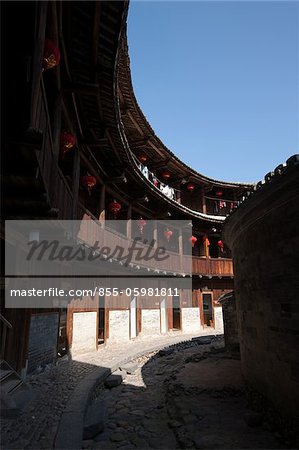 Corridor of  Hakka Tulou  Zhenfulou at Nanxi village, Yongding, Fujian, China