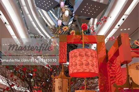 Decorations celebrating the  chinese new year in Festival Walk shopping mall, Hong Kong