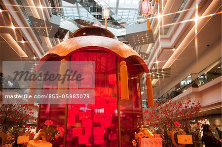 Decorations celebrating the  chinese new year in Festival Walk shopping mall, Hong Kong