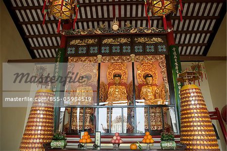 Buddha shrine at Main workship hall, Tsing Shan Temple, New Territories, Hong Kong