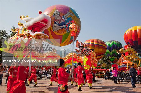 Dragon dance show celebrating the Chinese new year at Ocean Park, Hong Kong