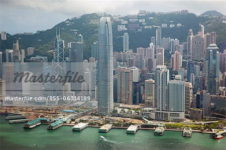 Panoramic sweep of Central skyline from Sky100, 393 meters above sea level, Hong Kong