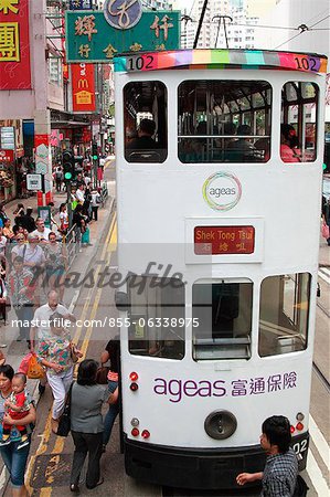 City tram running in Wanchai, Hong Kong