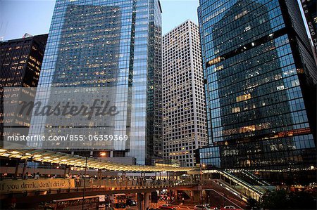 Commercial buildings in Central at night, Hong Kong