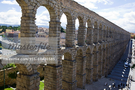 The Roman aqueduct and castle, Segovia, Castile-Leon, Spain, Europe