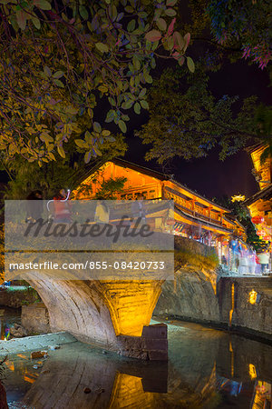 Old city of Lijiang, at night, Yunnan Province, PRC