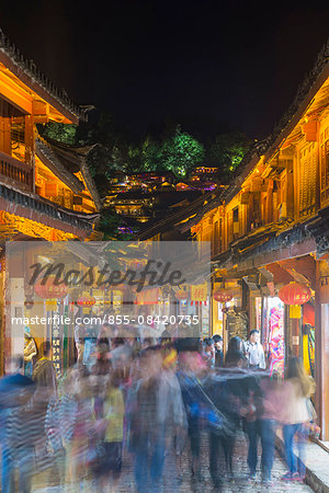 Old city of Lijiang, at night, Yunnan Province, PRC