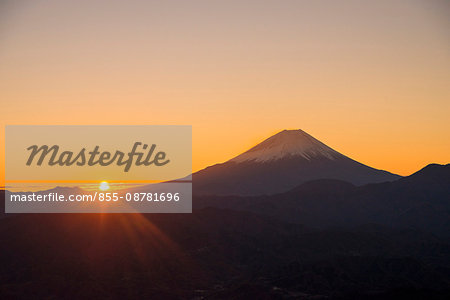 Mt. Fuji at sunrise viewed from Kushigatayama, Minamiarupusu city, Yamanashi prefecture, Japan
