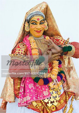 Close-up of a woman kathakali dancing