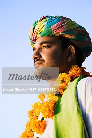 Close-up of a man thinking, Udaipur, Rajasthan, India