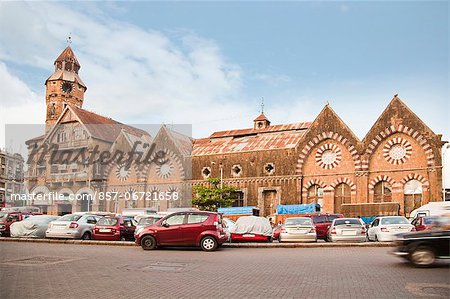 Cars parked outside a building, Crawford Market, Mumbai, Maharashtra, India