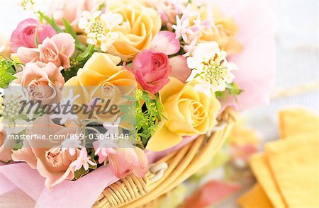 Arranged Roses In A Basket