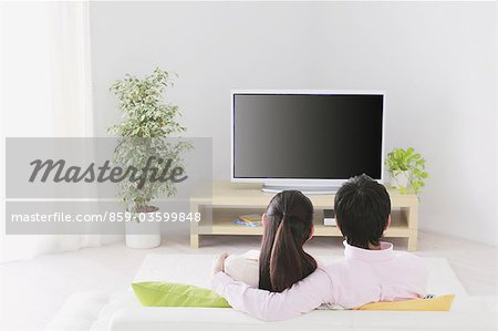 Japanese Couple Watching TV