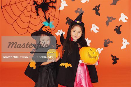 Two Girls in Costume for Halloween