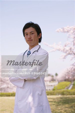 Doctor in Front of Cherry blossoms