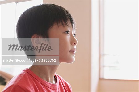 Schoolboy In Classroom Looking