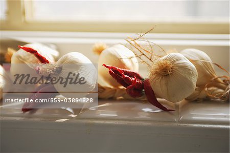 Garlic And Red Chilies, Close-Up View