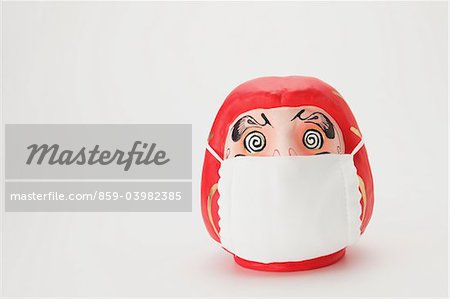 Traditional Japanese Daruma Doll Wearing Surgical Mask