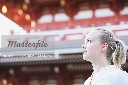 Young woman at Sensoji Temple, Tokyo Prefecture