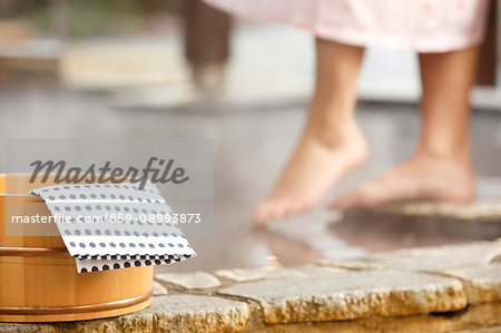 Japanese woman bathing at traditional hot spring, Tokyo, Japan