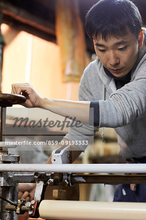 Japanese artisan working in the studio