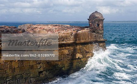 Brazil,Bahia,Camamu Bay. On the island Tinhare,the Portuguese fort in the village of Morro de Sao Paulo - one of the largest in Brazil. The construction initiated in 1630,and it was enlarged several times,some parts were reconstructed when damaged by rain and time. During Brazil's colonial period it had 51 cannons,while 183 men lived in the village garrison.