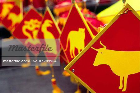 Chinese animal zodiacs are strung up in Kowloon,Hong Kong to celebrate the Lunar New Year