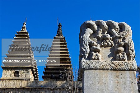 China,Beijing,Zhen Jue temple. Ancestral tomb with the temple in the background.
