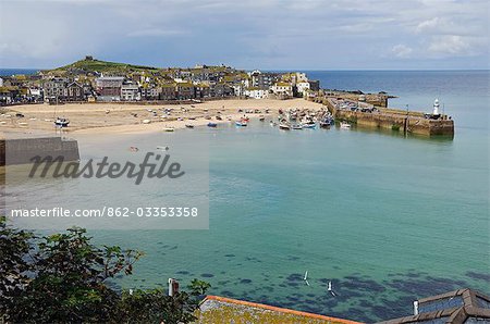 Overlooking the bay of the old Cornish fishing village of St Ives,Cornwall,England