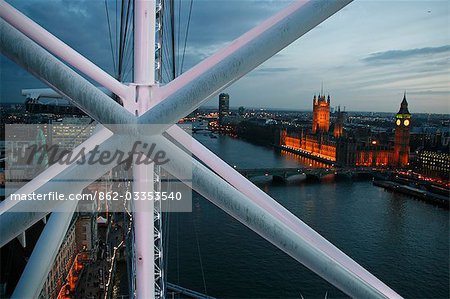 England,London,Westminster. Big Ben and the Houses of Parliament as seen from the London Eye.