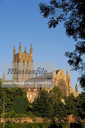 England,Worchestershire,Worchester. Worcester Cathedral - an Anglican cathedral situated on a bank overlooking the River Severn. Its official name is The Cathedral Church of Christ and the Blessed Virgin Mary.