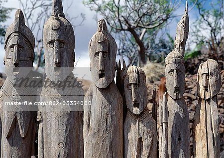 The Konso people of southwest Ethiopia worship the sky God,Waq,and place carved wooden effigies at prominent places to honour their illustrious ancestors. These eerie totems are often found grouped together. They can depict a dead hero,his wives,his enemies slain in battle or dangerous animals he may have killed in his lifetime.
