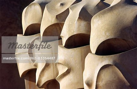 The surreal chimneys of Antoni Gaudi's architectural icon,Casa Mila in Barcelona. Known as La Pedrera (the Quarry),the builiding was built from 1905 to 1911 and declared a UNESCO World Heritage Site in 1984.