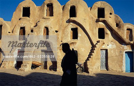 Tunisia,Medenine. Once amongst the most important if the south's Berber market towns,Medenine's ksar,or fortified granary,was one of the largest and honey-combed with 8000-ghorfas,or storage cells,for grain and valuables. Only a few are still used today.