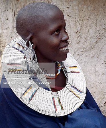 traditional African Maasai woman wearing beaded necklace and