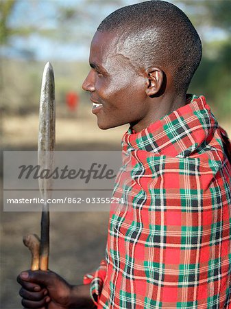 A Datoga man with a spear. The Datoga (known to their Maasai neighbours as the Mang'ati and to the Iraqw as Babaraig) live in northern Tanzania and are primarily pastoralists.