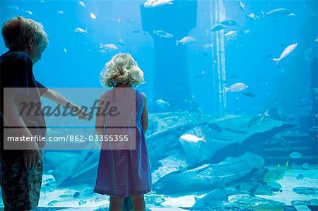 United Arab Emirates,Dubai,The Atlantis Palm Hotel. A massive aquaruim is the centre piece of one of Dubai's major new hotel developments with a huge collection of tropical fish and sharks.