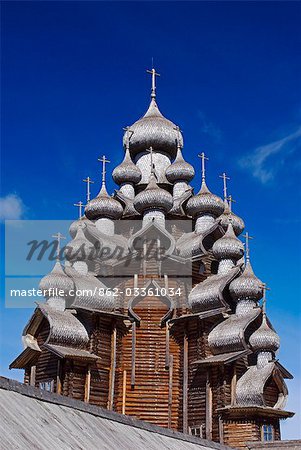 Russia,Karelia,Lake Onega,Kizhi Island. Roof of the Church of the Transfiguration.