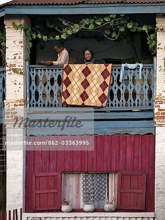 An attractive balcony of a house in Ambalavao with it typical highland architecture,Madagascar