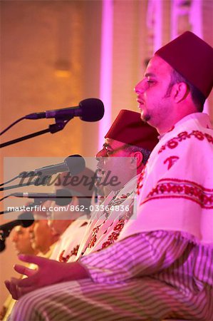 Morocco,Fes. Members of the Al Kindi Ensemble perform during the Fes Festival of World Sacred Music.