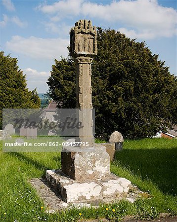 Wales,Denbighshire,Ruthin. Derwen churchyard cross - a decorated cross of the mid to late fifteenth century.