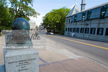Quebec City, Canada. A bust of Sir Winston Churchill in old Quebec