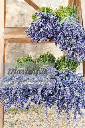 Lavender bundles for sale outside of a shop in Sault, Provence, France