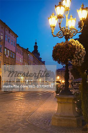 Market Square (Ploscha Rynok) at dusk, Lviv, Ukraine