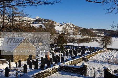 Wales, Gwynedd, Capel Curig. Chapel and grave yard near Capel Curig in Snowdonia.