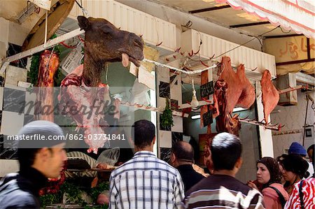 Butchers shop on the Talaa Kbira in the old medina of Fes, Morocco