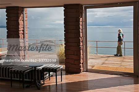 Peru, The outlook over Lake Titicaca from the comfortable Titilaka Hotel.